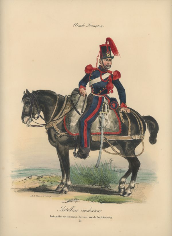 Gravure XIX - Martinet - L'armée française - Uniforme -Soldat - Monarchie de Juillet - 1830 et 1848 - Artilleur Conducteur