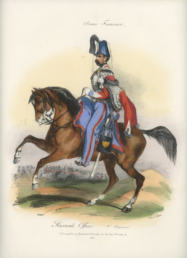 Gravure XIX - Martinet - L'armée française - Uniforme -Soldat - Monarchie de Juillet - 1830 et 1848 - Hussards 4 régiment Officier