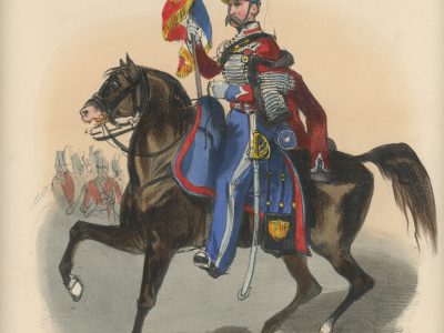 Gravure XIX - Martinet - L'armée française - Uniforme -Soldat - Monarchie de Juillet - 1830 et 1848 - Hussards 4 régiment Etendard