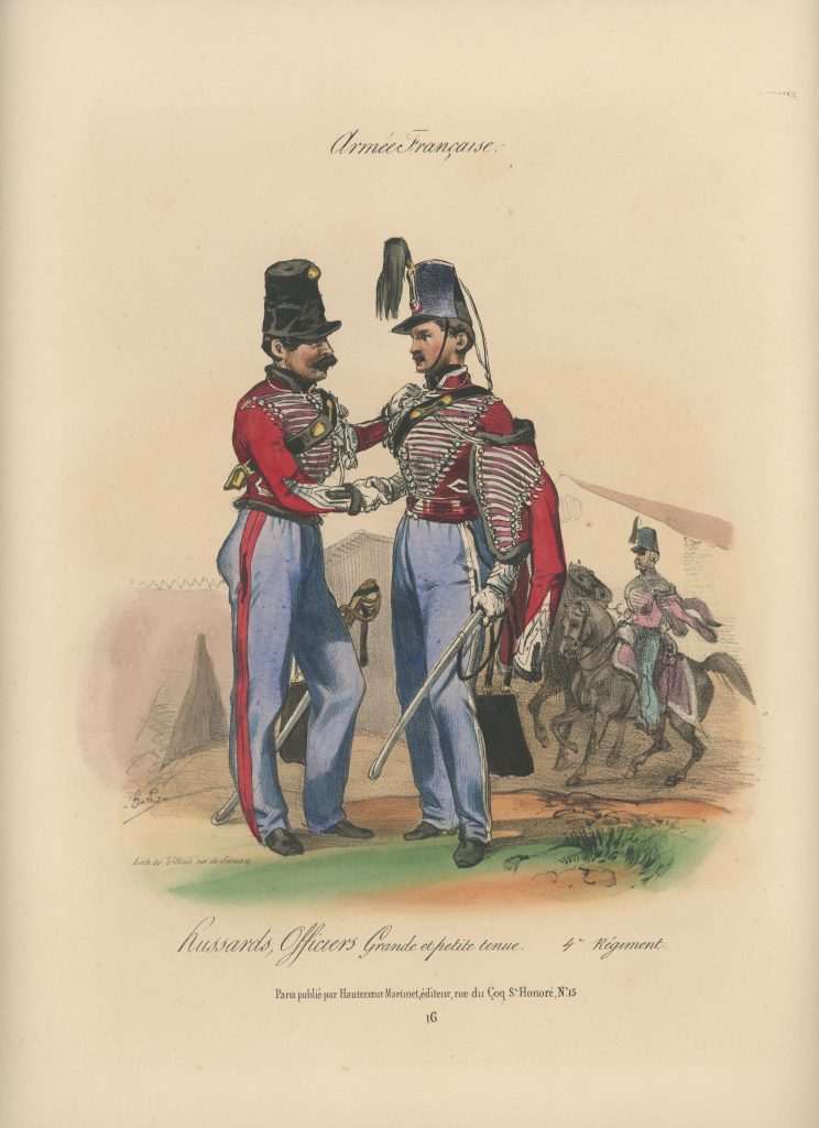 Gravure XIX - Martinet - L'armée française - Uniforme -Soldat - Monarchie de Juillet - 1830 et 1848 - Hussards 4 régiment Officiers