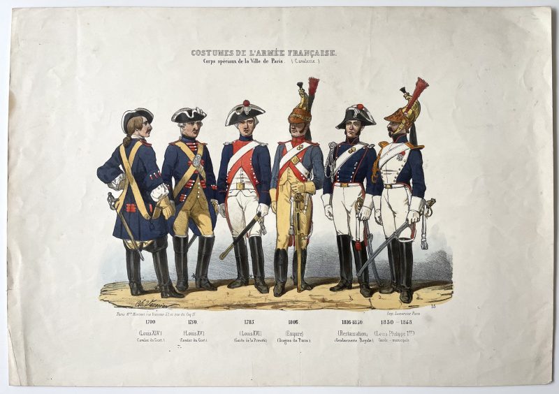 Planche ancienne sur l'armée Française - Charles Vernier - Costumes de l'armée Française - Ville de Paris - Rehaussée à la main - Corps Spéciaux