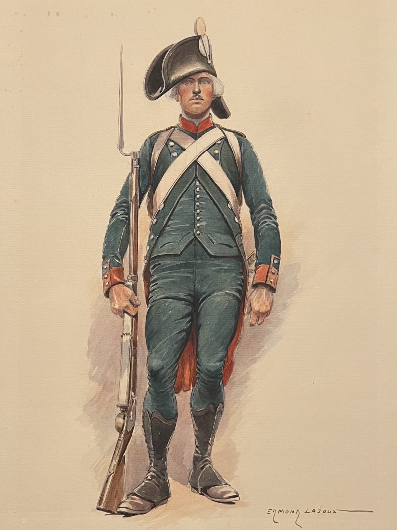 Peinture originale rehaussée - Edmond Lajoux - Chasseur Soldat - Uniforme - Armée Française