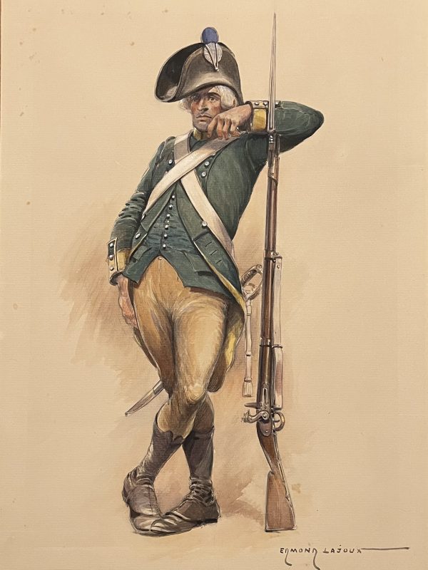 Peinture originale rehaussée - Edmond Lajoux - Chasseur Soldat - Uniforme - Armée Française