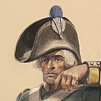 Peinture originale rehaussée - Edmond Lajoux - Chasseur Soldat - Uniforme - Armée Française