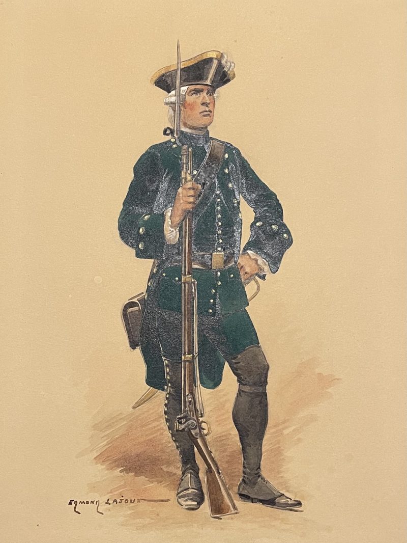 Peinture originale rehaussée - Edmond Lajoux - Chasseur Soldat - Uniforme - Armée Française