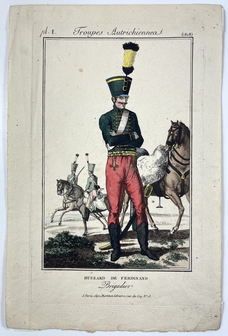 Gravure XIX - Martinet - Troupes Autrichienne - Tenue Hussards - Hussard de Ferdinand 1808 - Planche N°1