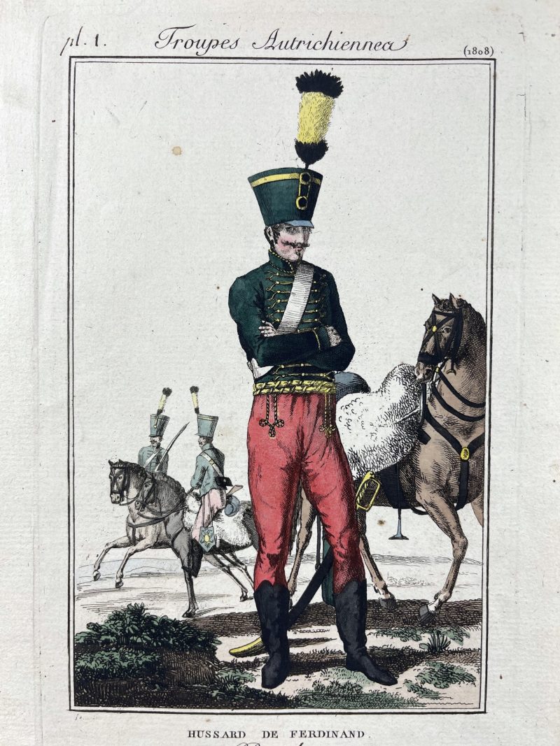 Gravure XIX - Martinet - Troupes Autrichienne - Tenue Hussards - Hussard de Ferdinand 1808 - Planche N°1