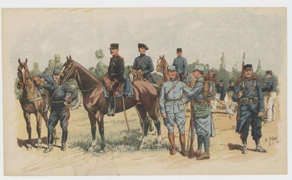 Soldats de la Guerre 14/18 par Charles Brun - Uniforme - France - Troupes - Gravure - 5 gravures anciennes sur les unités de la 1er Guerre Mondiale