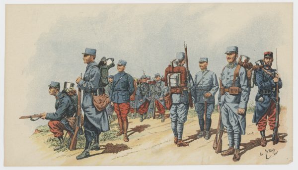 Soldats de la Guerre 14/18 par Charles Brun - Uniforme - France - Troupes - Gravure - 5 gravures anciennes sur les unités de la 1er Guerre Mondiale