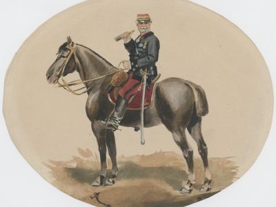 Dessin étude crayon rehaussé - Soldat Officier - Second Empire - Uniforme - Aquarelle Originale - Guerre 1870 - Militaire - Officier