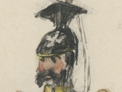 Dessin étude crayon rehaussé - Soldat Prussiens - Second Empire - Uniforme - Aquarelle Originale - Guerre 1870 - Troupes Occupation