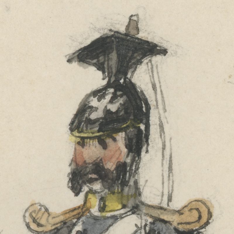 Dessin étude crayon rehaussé - Soldat Prussiens - Second Empire - Uniforme - Aquarelle Originale - Guerre 1870 - Troupes Occupation