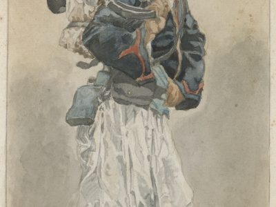 Peinture Aquarelle Originale - Zouave Soldat Second Empire - D'apres A. de Neuville - Zouave en campagne 1870
