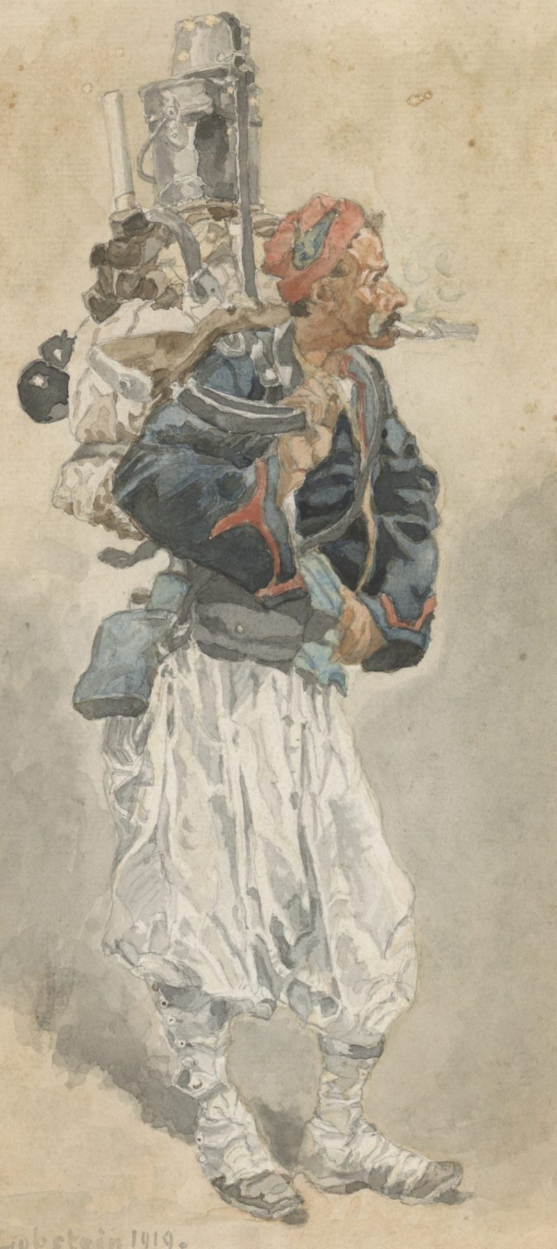 Peinture Aquarelle Originale - Zouave Soldat Second Empire - D'apres A. de Neuville - Zouave en campagne 1870