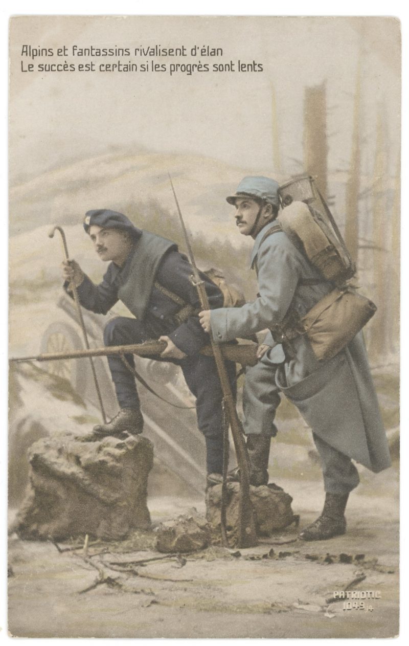 Lot 2 Cartes Postales Illustrées - Guerre 14/18 - Chasseur Alpin - Et Poilu dans les Vosges - Souvenir