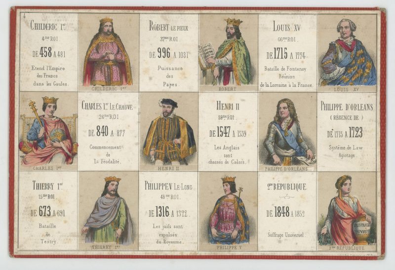 Jeu de loto - Loto des personnages célèbres France - Histoire de Franc - XIX - 9 Plaquettes de jeu - Gravures litho Rehaussé pochoir - Second Empire