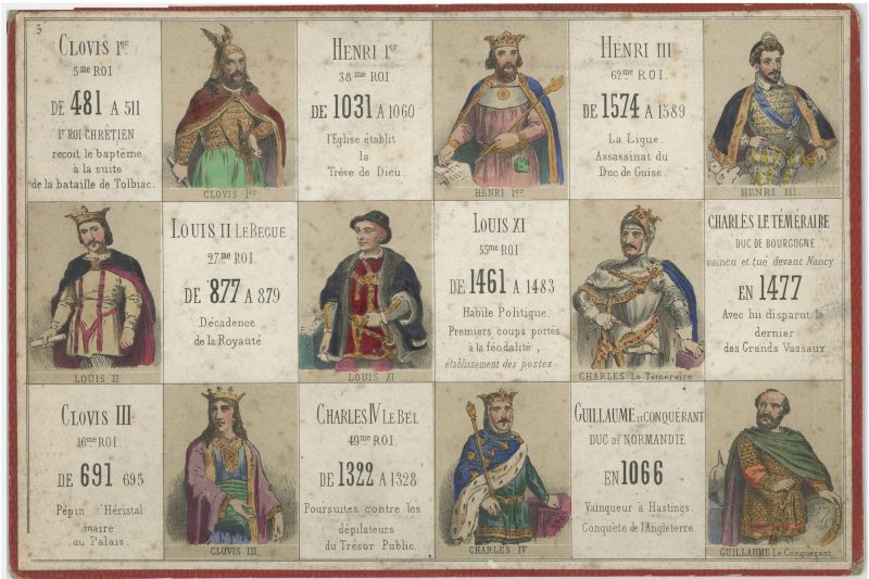 Jeu de loto - Loto des personnages célèbres France - Histoire de Franc - XIX - 9 Plaquettes de jeu - Gravures litho Rehaussé pochoir - Second Empire