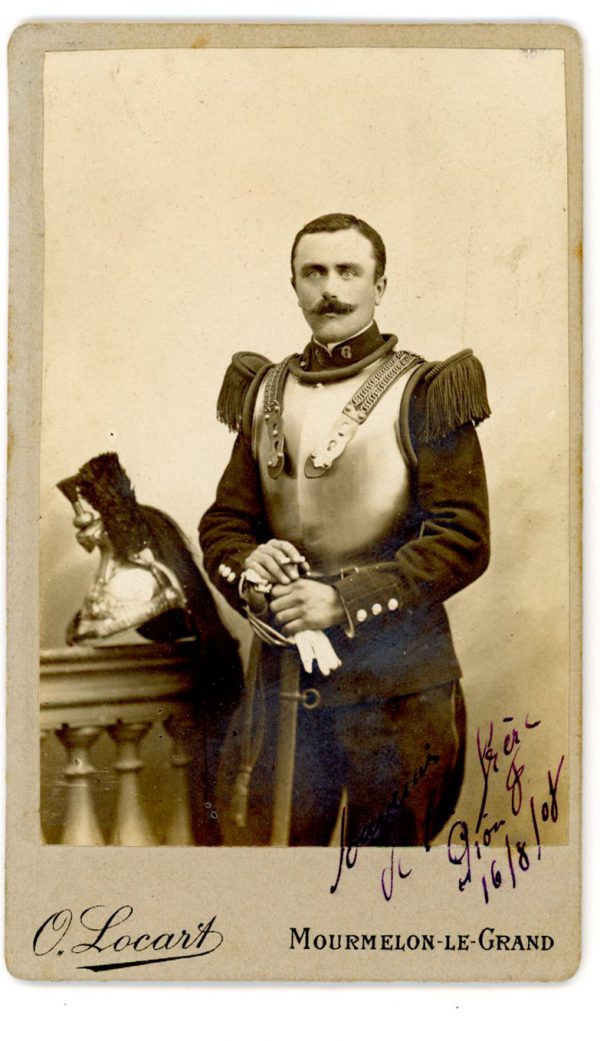 1 CDV - Ancienne Photographie - 3ème République - 6ème Cuirassier - Mourmelon - Casque - 1908