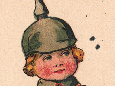 Carte Postale Illustrée - Enfant Soldat Prussien - Guerre 14/18 - Propagande - Casque à pointe - Uniforme - Décorative