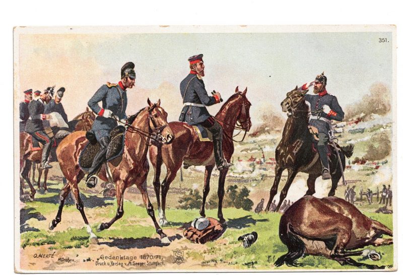 Carte Postale Illustrée - Soldat Prussien - Guerre 1870/71 - Casque à pointe - Bataille France - Gedenktag - Etat major - Bavarois