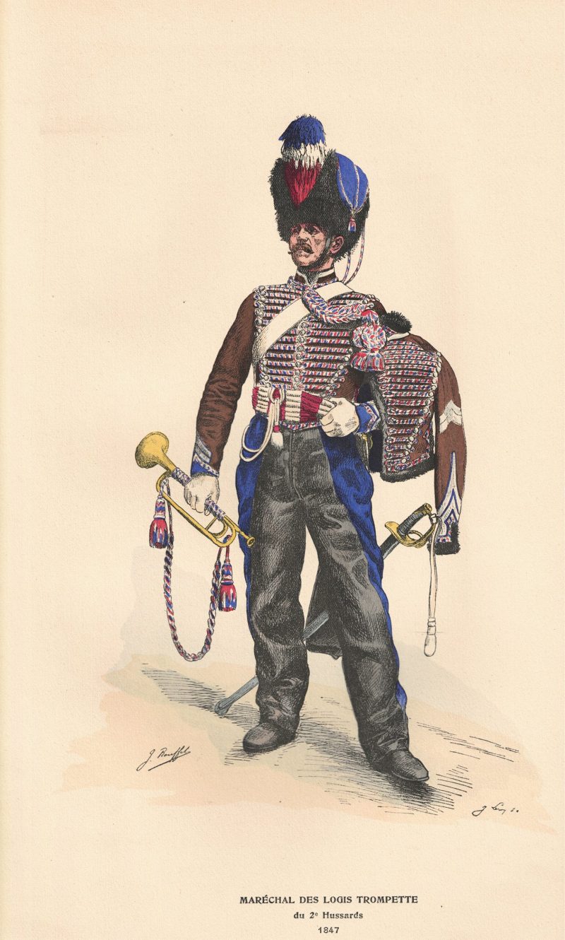 Gravure XX - Hussards 1847 - Uniforme - France - Trompette 2e Hussard - Afrique - Monarchie Juillet - Napoléon III - Rouffet 1905