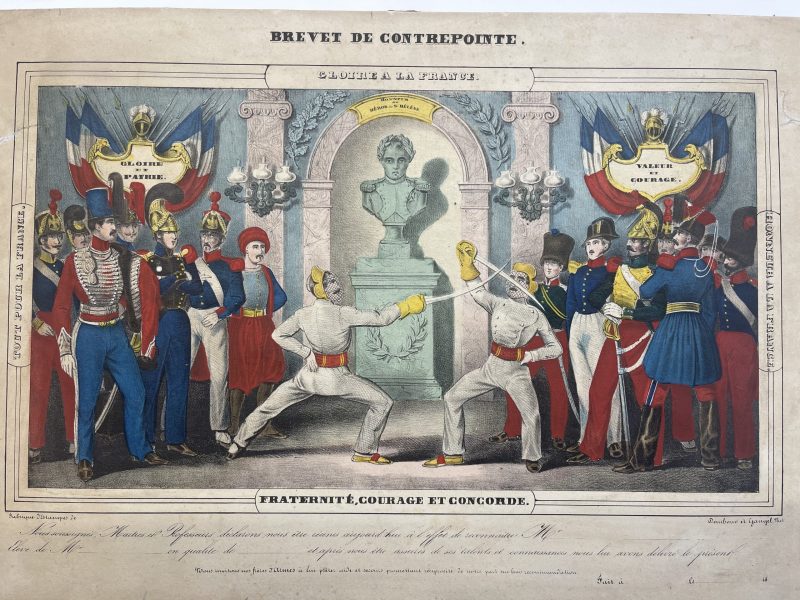 Brevet de Contrepointe - Escrime - Militaire - Monarchie de Juillet - Uniforme - Période Louis Philippe