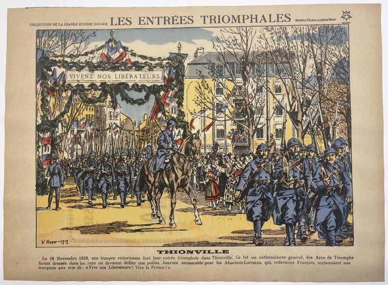 Lot 12 gravures - Les Entrées Triomphales - Victor Huen - Illustration - Guerre 1914-1918 - Libération - Villes - Alsace Lorraine