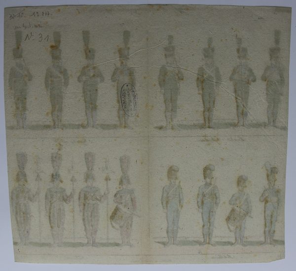 Petits soldats de papier - Feuille imagerie militaire - Ancienne gravure - Uniforme - Soldats allemands - Wurtemberg