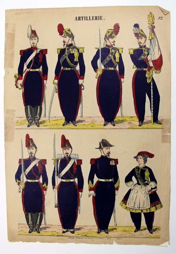 Petits soldats de papier - Feuille imagerie militaire - Ancienne gravure - Uniforme - Soldats Second empire - Artillerie - Gangel/Didion Metz