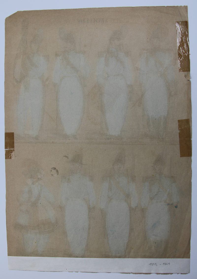 Petits soldats de papier - Feuille imagerie militaire - Ancienne gravure - Uniforme - Soldats Second empire - Artillerie - Gangel/Didion Metz