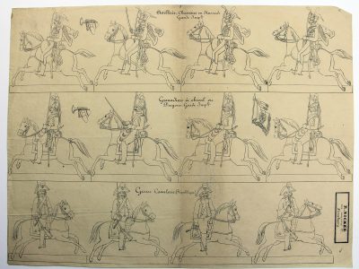 Petits soldats de papier - Feuille imagerie militaire - Ancienne gravure - Uniforme - Artillerie - Chasseurs - Hussards - R.NICKER Strasbourg