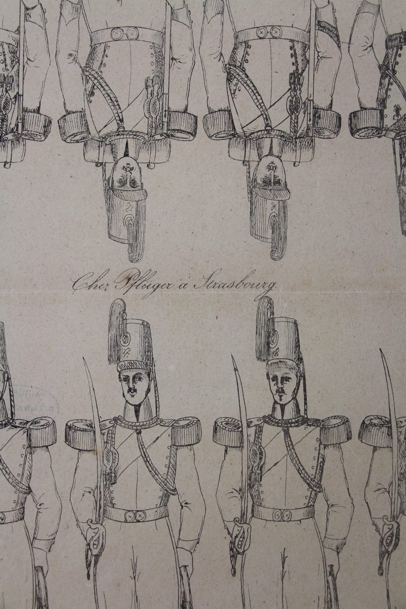 Petits soldats de papier - Feuille imagerie militaire - Ancienne gravure - Uniforme - Artillerie - Chasseurs - Hussards - PFLÜGER Strasbourg