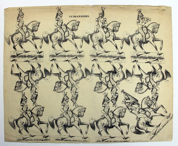 Petits soldats de papier - Feuille imagerie militaire - Ancienne gravure - Uniforme - Cuirassier - Faroti & Ohlamnn Strasbourg