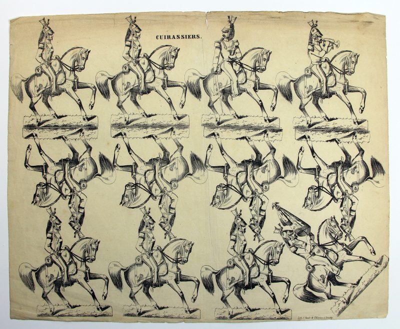 Petits soldats de papier - Feuille imagerie militaire - Ancienne gravure - Uniforme - Cuirassier - Faroti & Ohlamnn Strasbourg