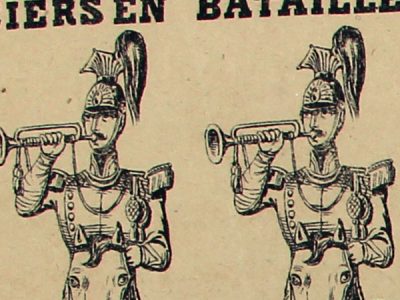 Petits soldats de papier - Feuille imagerie militaire - Ancienne gravure - Uniforme - Lancier en Bataille - Gangel Metz