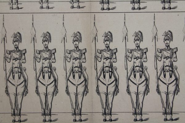 Petits soldats de papier - Feuille imagerie militaire - Ancienne gravure - Uniforme - Lancier en Bataille - Gangel Metz
