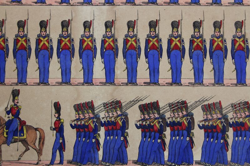 Petits soldats de papier - Feuille imagerie militaire - Ancienne gravure - Uniforme - Gendarmerie de la Seine - Gangel Metz
