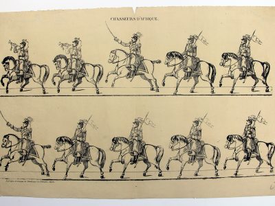 Petits soldats de papier - Feuille imagerie militaire - Ancienne gravure - Uniforme - Chasseurs d'Afrique - Maison Dembour et Gangel - Metz