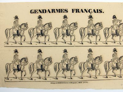 Petits soldats de papier - Feuille imagerie militaire - Ancienne gravure - Uniforme - Gendarmes Français - Maison Dembour - Metz