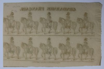 Petits soldats de papier - Feuille imagerie militaire - Ancienne gravure - Uniforme - Gendarmes Français - Maison Dembour - Metz