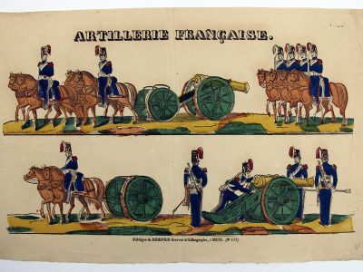 Petits soldats de papier - Feuille imagerie militaire - Ancienne gravure - Uniforme - Artillerie Française - Maison Dembour - Metz