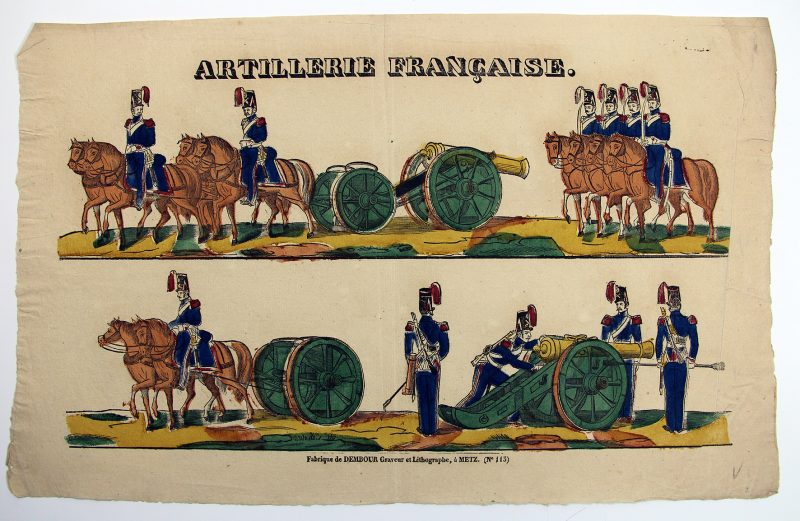 Petits soldats de papier - Feuille imagerie militaire - Ancienne gravure - Uniforme - Artillerie Française - Maison Dembour - Metz