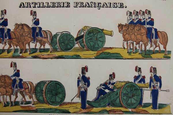 Petits soldats de papier - Feuille imagerie militaire - Ancienne gravure - Uniforme - Artillerie Française - Maison Dembour - Metz