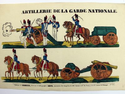Petits soldats de papier - Feuille imagerie militaire - Ancienne gravure - Uniforme - Artillerie Garde Nationale - Maison Dembour - Metz