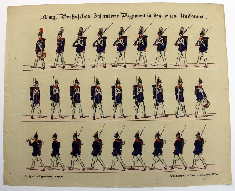 Petits soldats de papier - Feuille imagerie militaire - Ancienne gravure - Uniforme - Prusse Infanterie - Neu Ruppinn Gustav Kuhn