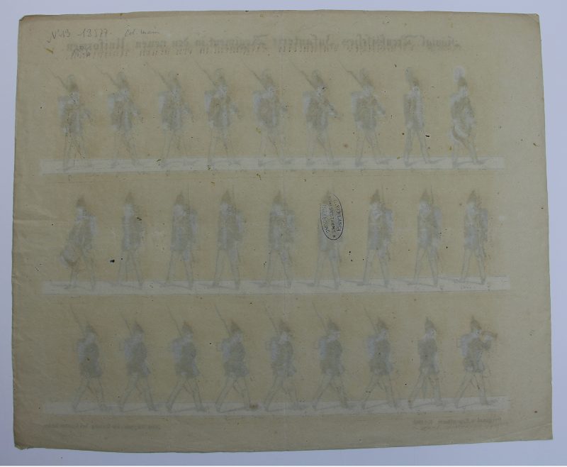 Petits soldats de papier - Feuille imagerie militaire - Ancienne gravure - Uniforme - Prusse Infanterie - Neu Ruppinn Gustav Kuhn