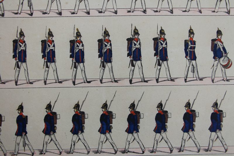 Petits soldats de papier - Feuille imagerie militaire - Ancienne gravure - Uniforme - Prusse Infanterie - Neu Ruppinn Gustav Kuhn
