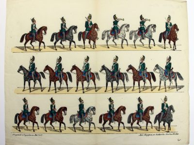 Petits soldats de papier - Feuille imagerie militaire - Ancienne gravure - Uniforme - Russe Dragons - Neu Ruppinn Gustav Kuhn