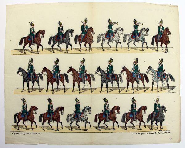 Petits soldats de papier - Feuille imagerie militaire - Ancienne gravure - Uniforme - Russe Dragons - Neu Ruppinn Gustav Kuhn