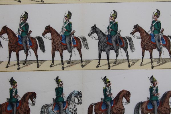 Petits soldats de papier - Feuille imagerie militaire - Ancienne gravure - Uniforme - Russe Dragons - Neu Ruppinn Gustav Kuhn